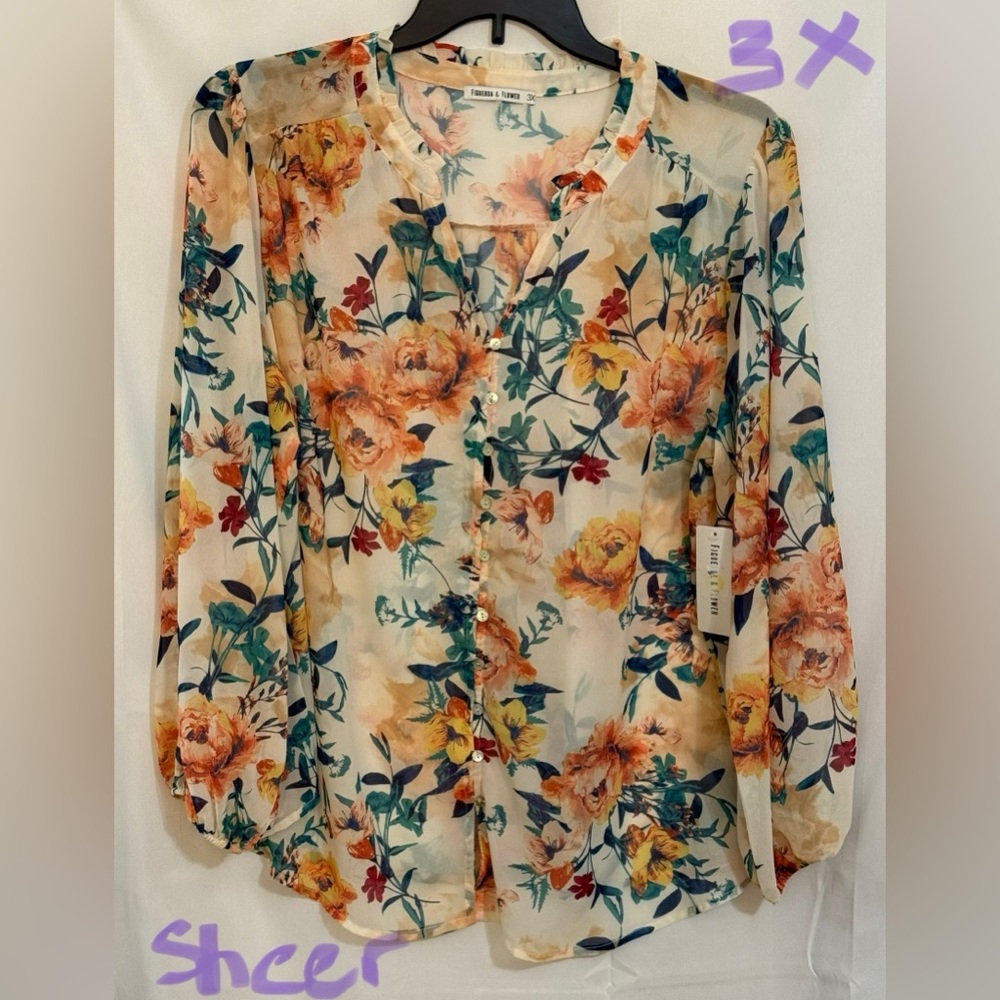 Floral Sheer Blouse with Button-Up Design